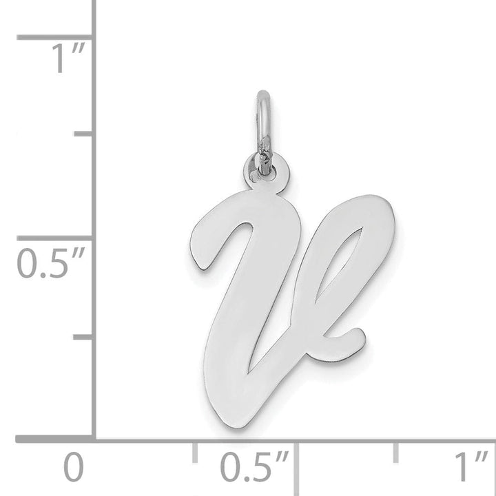 14K White Gold Large Size Fancy Script Design Letter V Initial Pendant