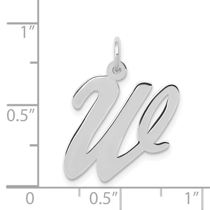 14K White Gold Large Size Fancy Script Design Letter W Initial Pendant