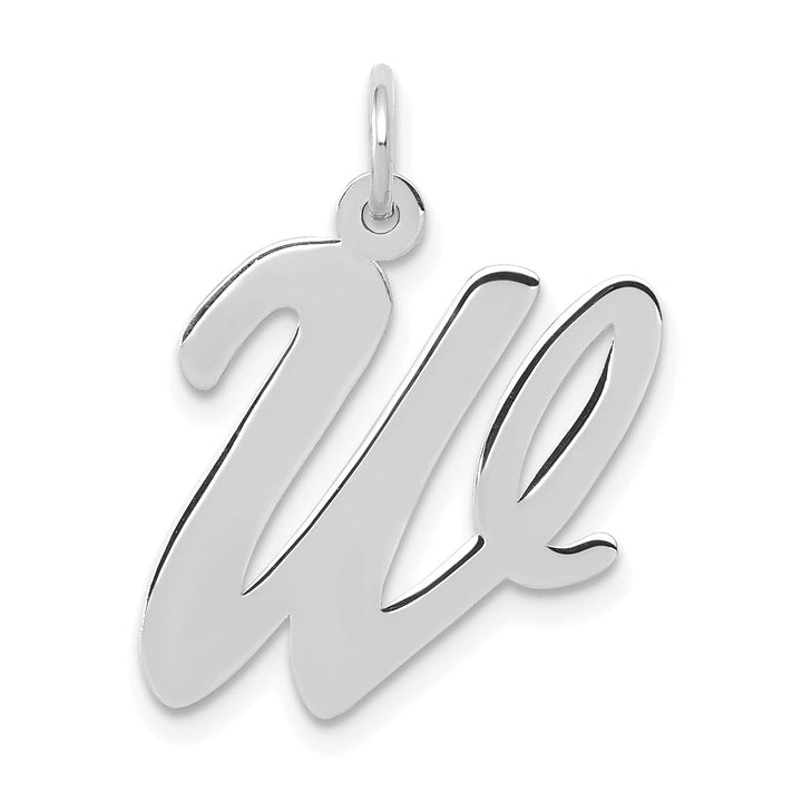 14K White Gold Large Size Fancy Script Design Letter W Initial Pendant