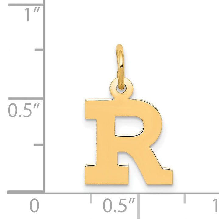 14k Yellow Gold Small Block Design Letter R Initial Pendant