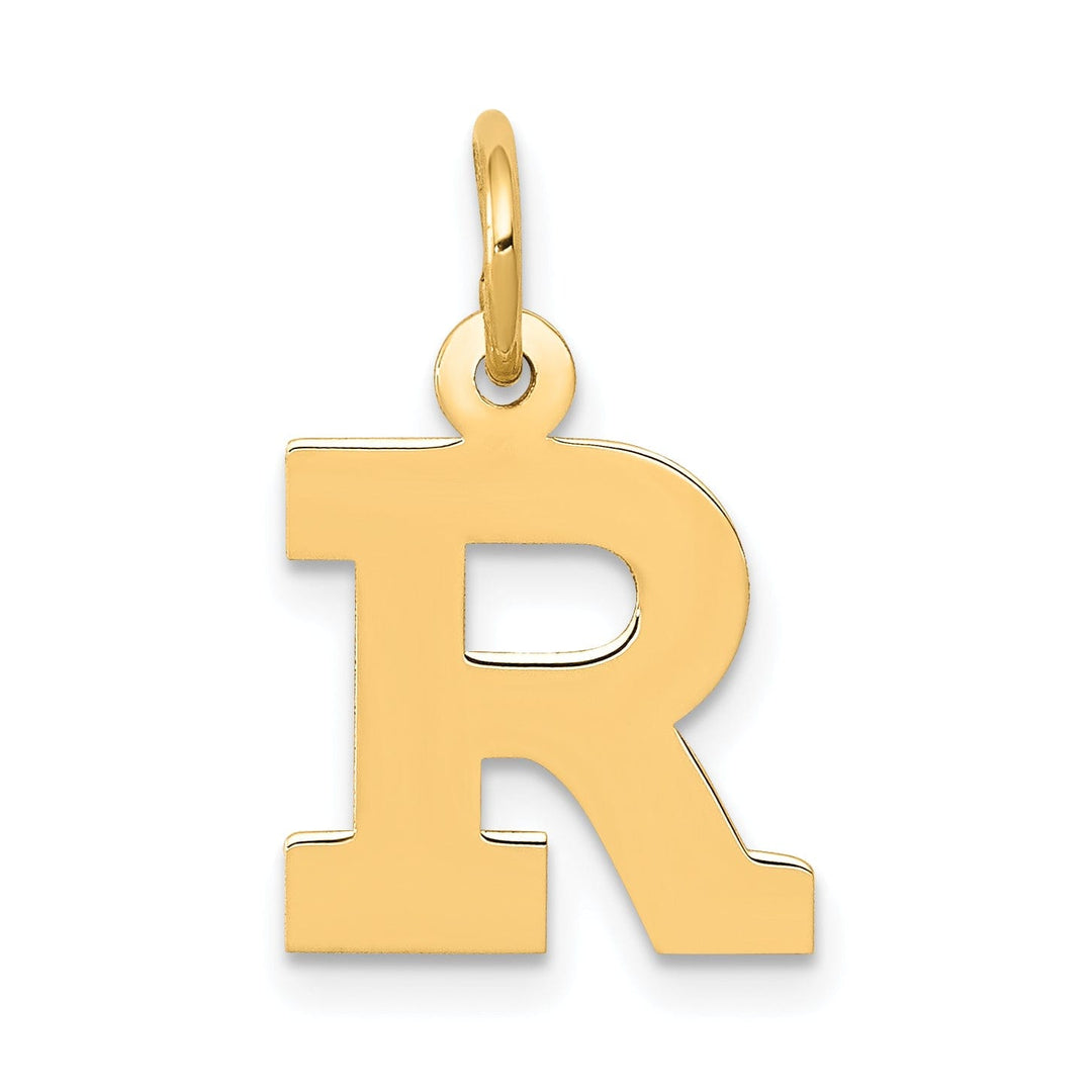 14k Yellow Gold Small Block Design Letter R Initial Pendant