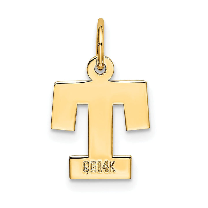 14k Yellow Gold Small Block Design Letter T Initial Pendant