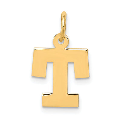 14k Yellow Gold Small Block Design Letter T Initial Pendant