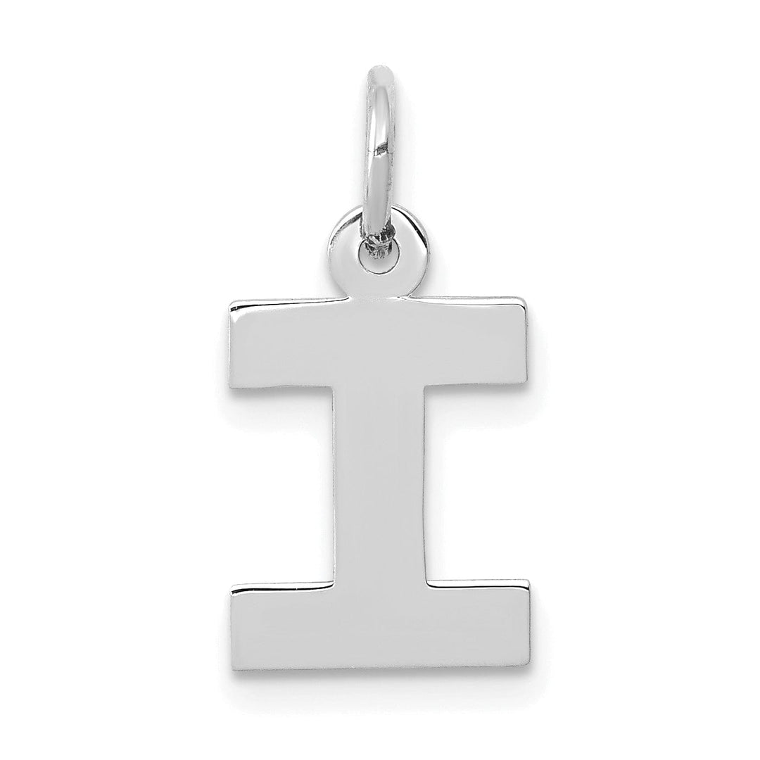 14k White Gold Small Block Design Letter I Initial Pendant