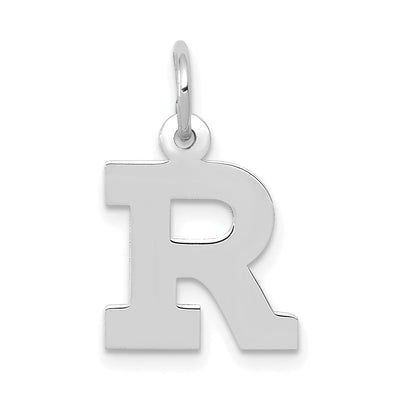 14k White Gold Small Block Design Letter R Initial Pendant