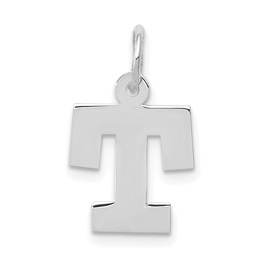 14k White Gold Small Block Design Letter T Initial Pendant