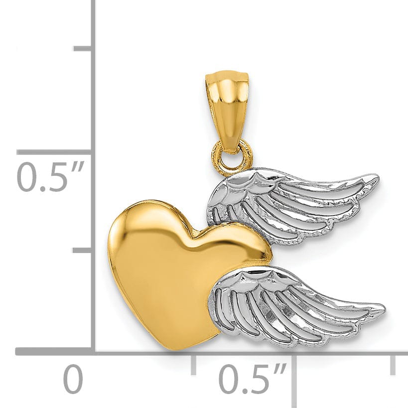 14k Two Tone Gold Heart with Wings Charm Pendant