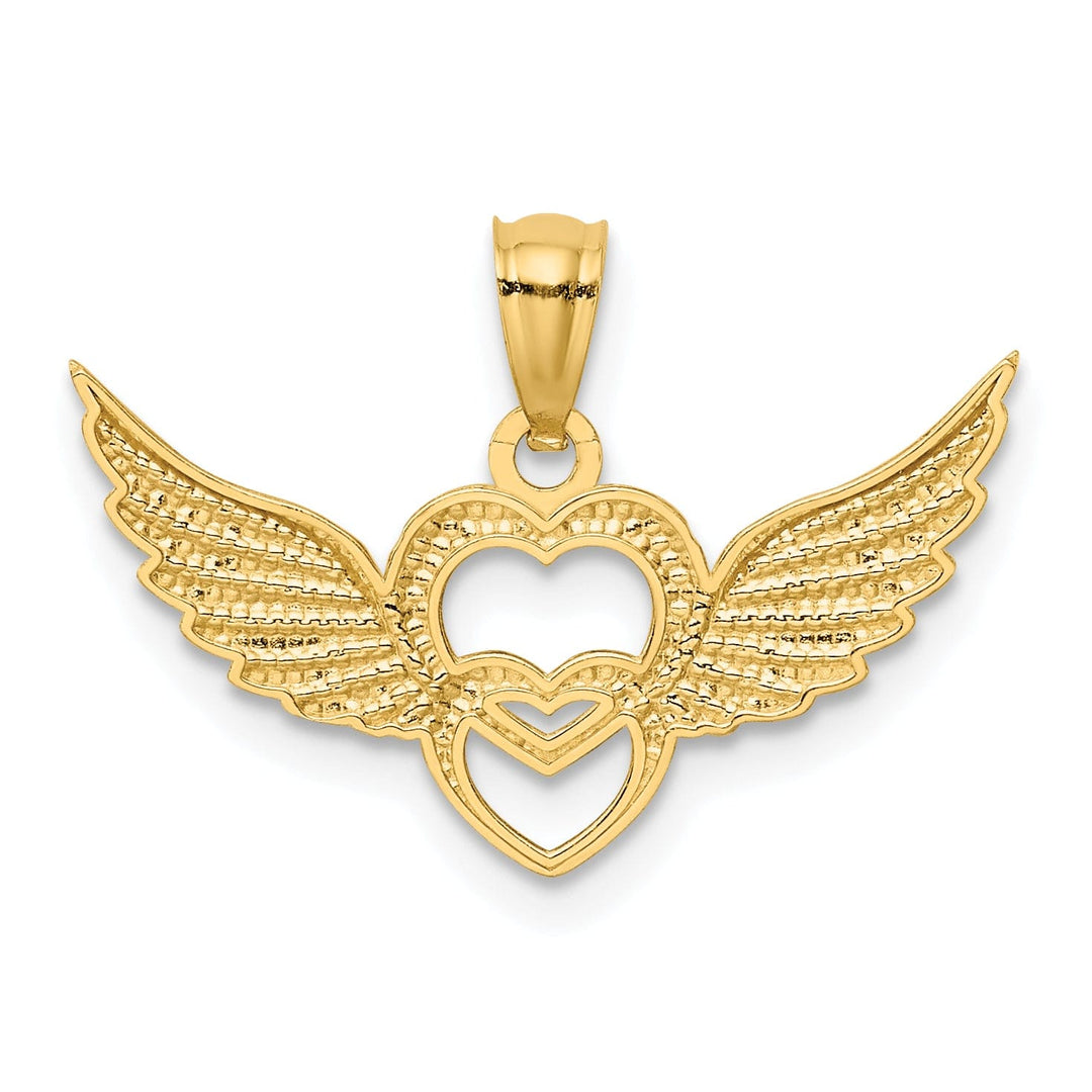 14k Two Tone Gold Heart with Wings Charm Pendant