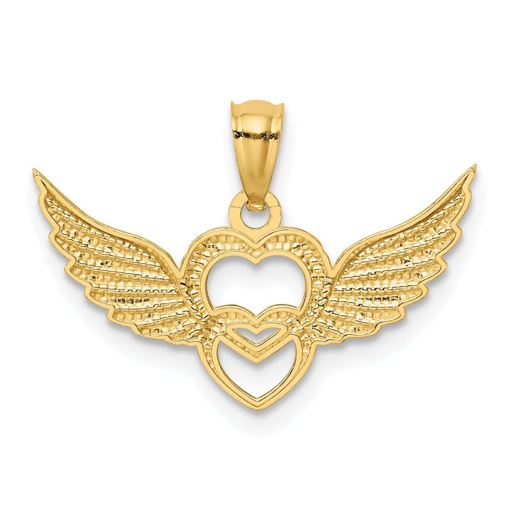 14k Two Tone Gold Heart with Wings Charm Pendant