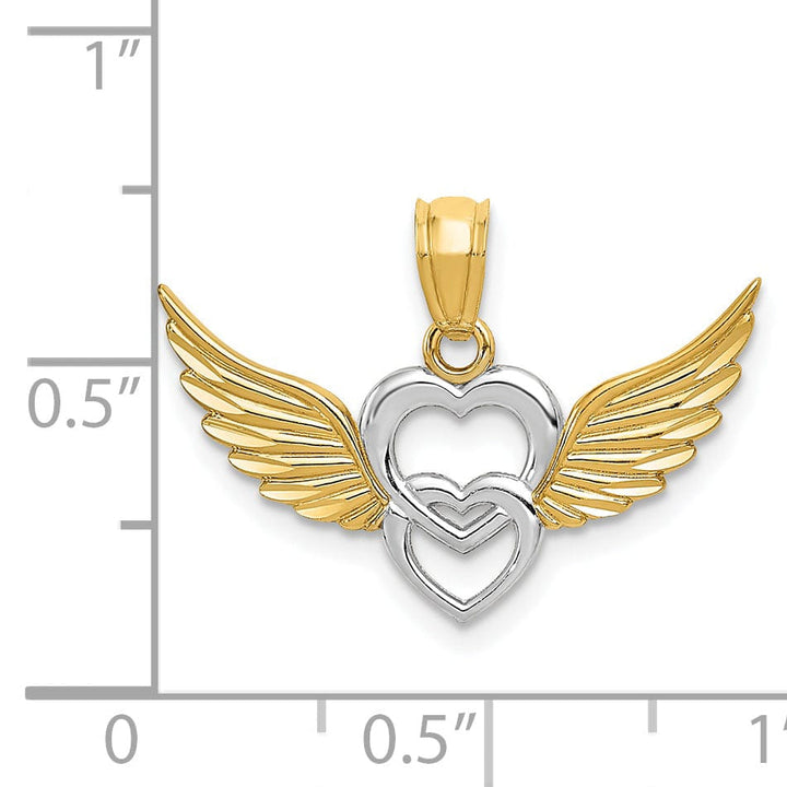 14k Two Tone Gold Heart with Wings Charm Pendant