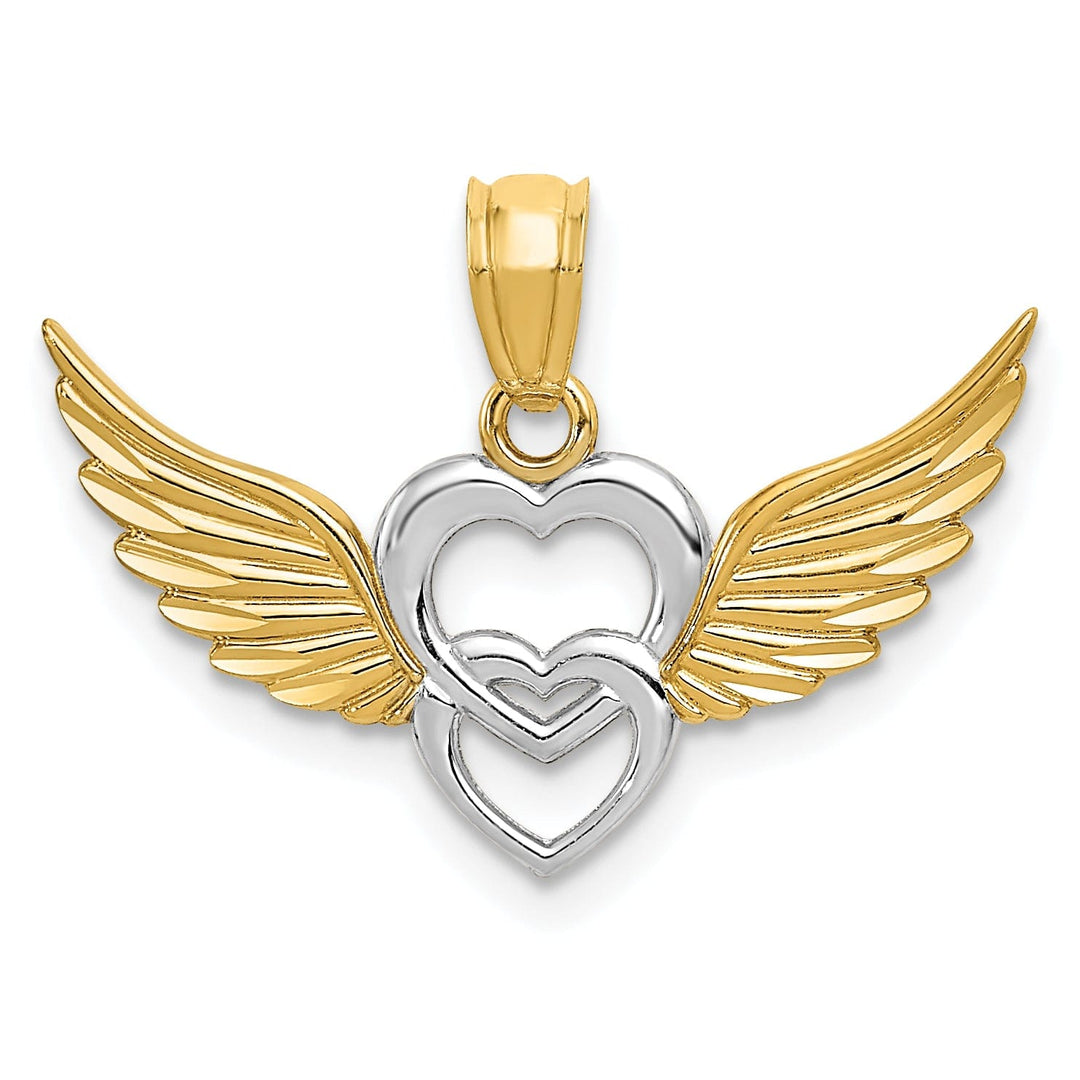 14k Two Tone Gold Heart with Wings Charm Pendant