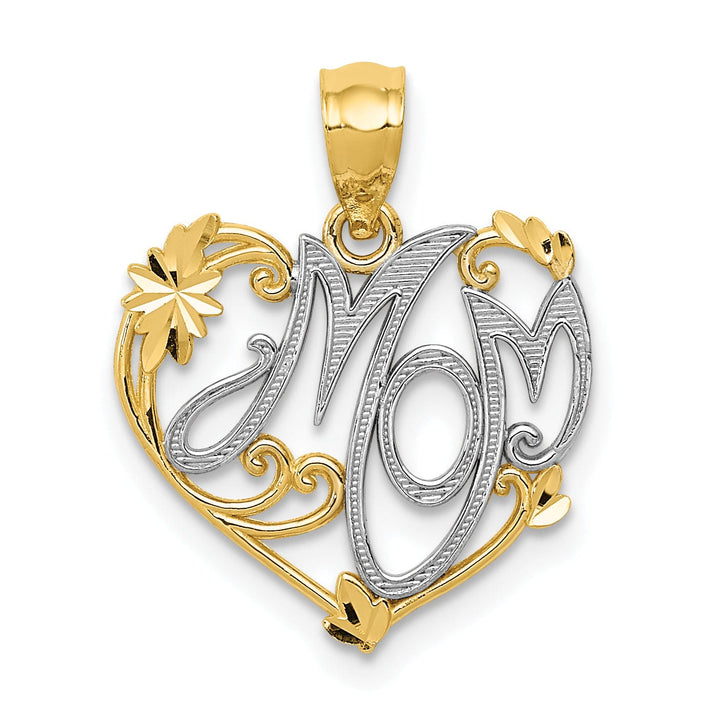 14k Two Tone Gold Mom Charm Pendant