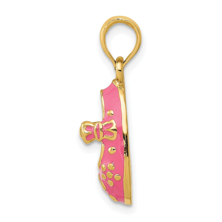 14k Yellow Gold Pink Enameled Baby Shoe Pendant