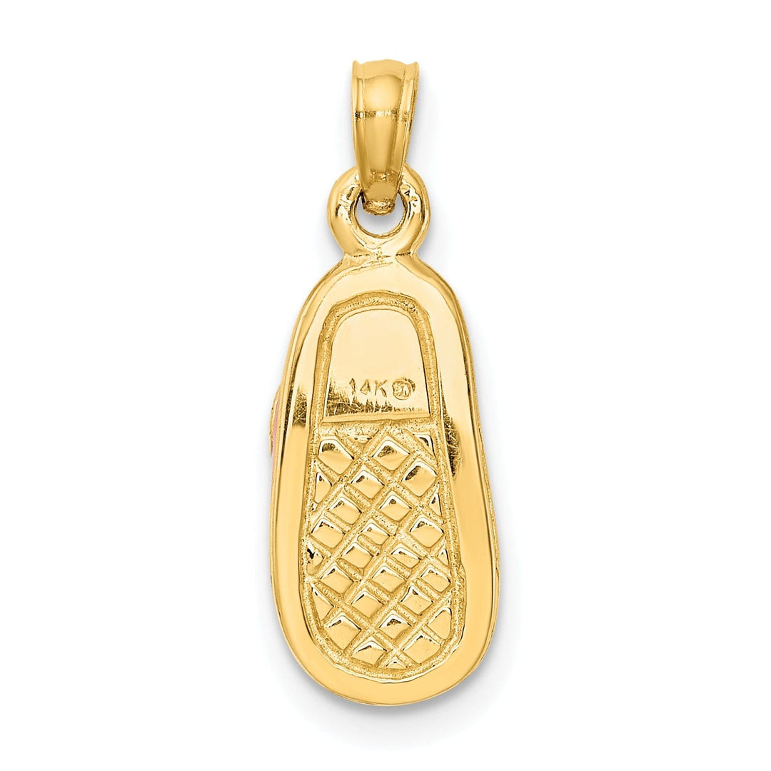 14k Yellow Gold Pink Enameled Baby Shoe Pendant