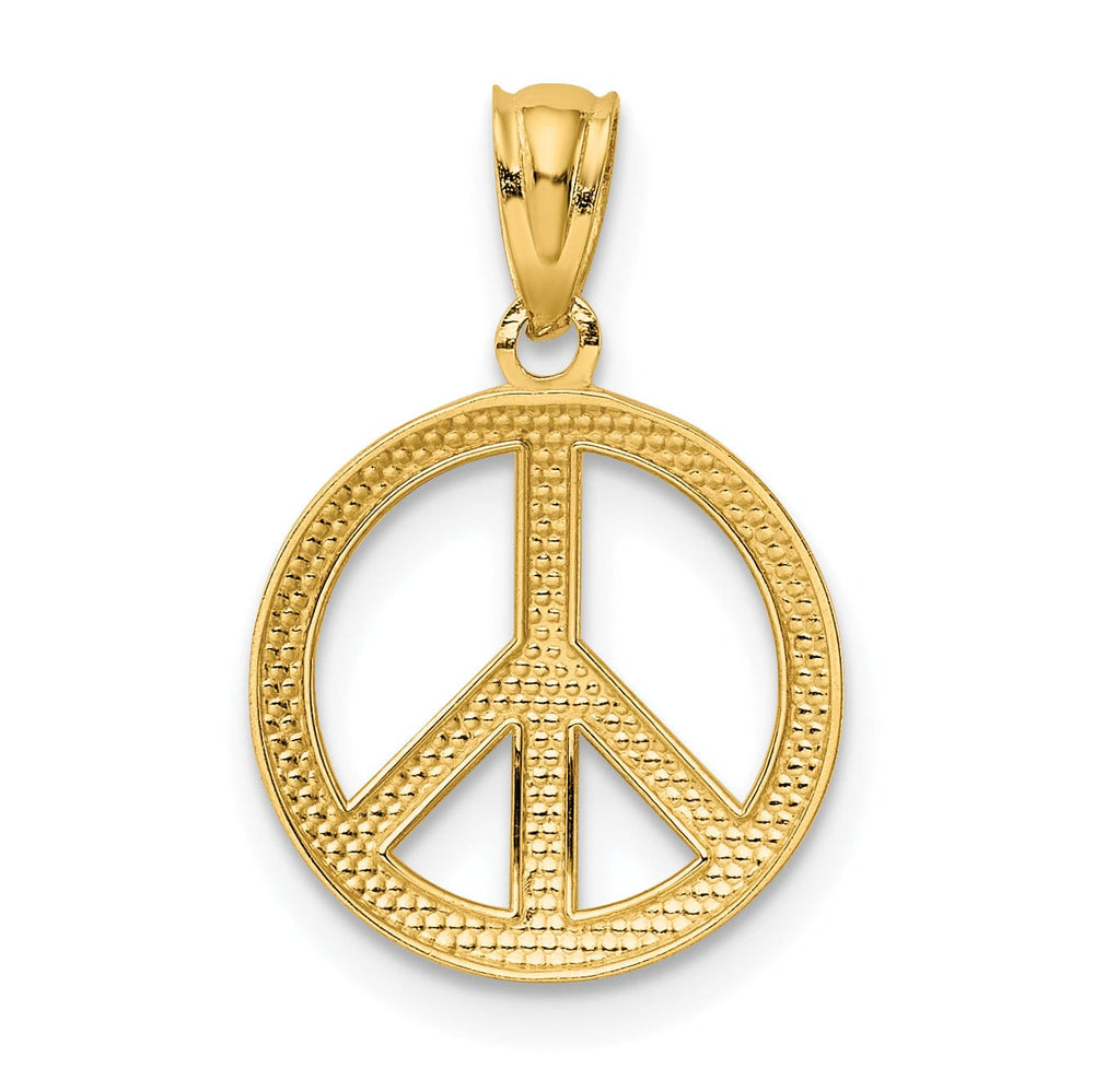 14k Yellow Gold Peace Sign Circle Charm Pendant