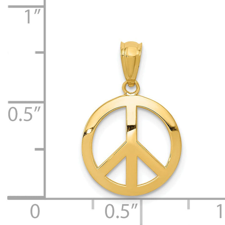 14k Yellow Gold Peace Sign Circle Charm Pendant