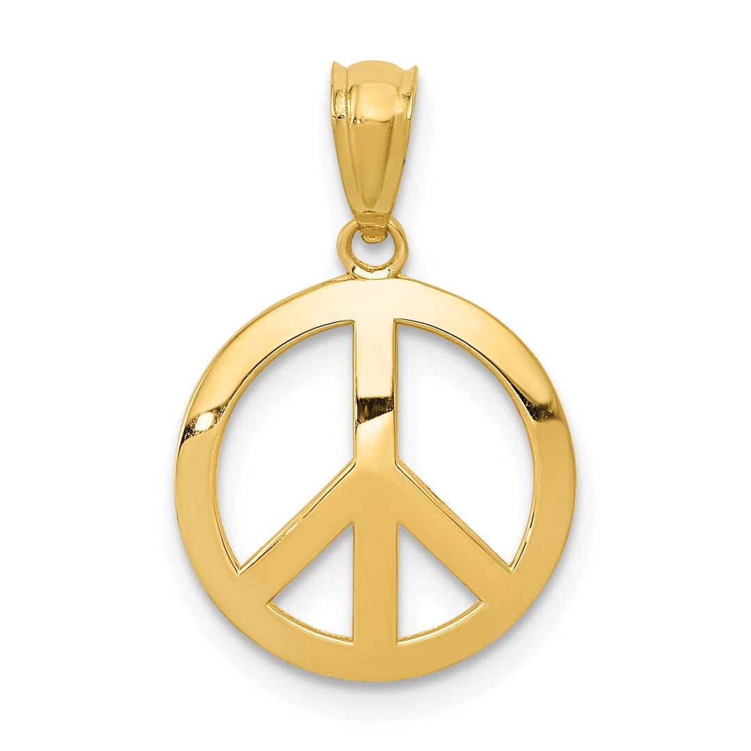 14k Yellow Gold Peace Sign Circle Charm Pendant