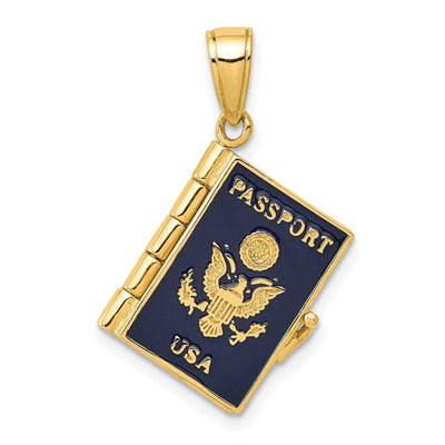 14k Yellow Gold Polished Blue Enamel Finish 3-Dimensional U.S.A Passport Book Opens Charm Pendant at $ 406.76 only from Jewelryshopping.com