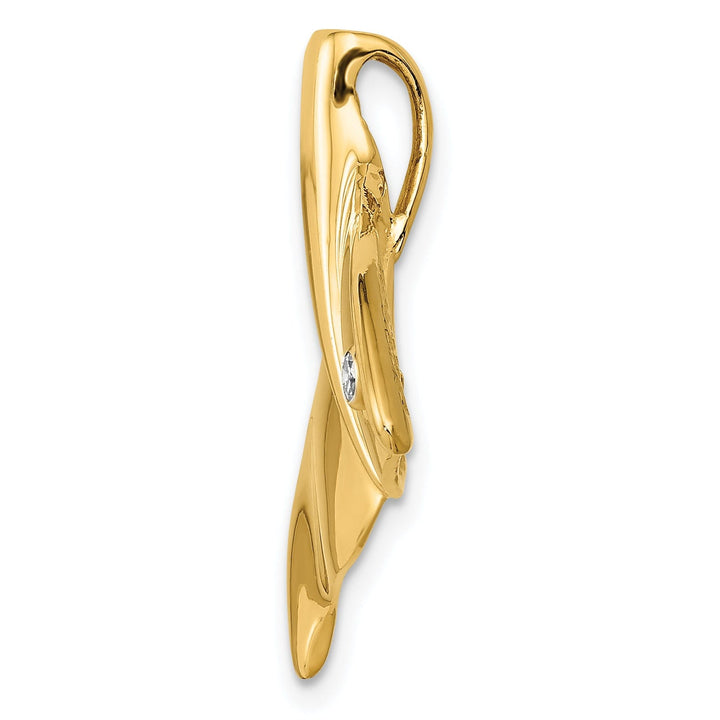 14K Yellow Gold Solid Polished Finish 0.04-CT Diamond Whale Tail Slide Pendant will not fit Omega Chain