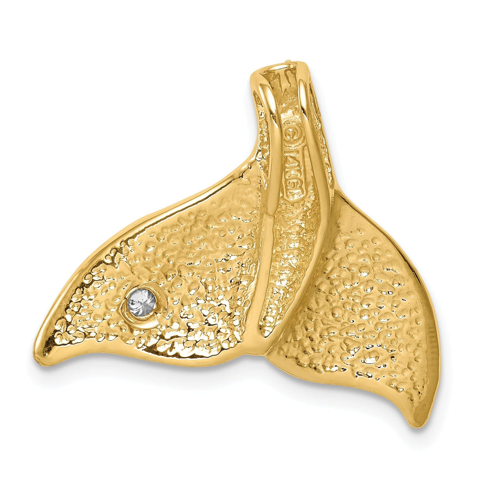 14K Yellow Gold Solid Polished Finish 0.04-CT Diamond Whale Tail Slide Pendant will not fit Omega Chain