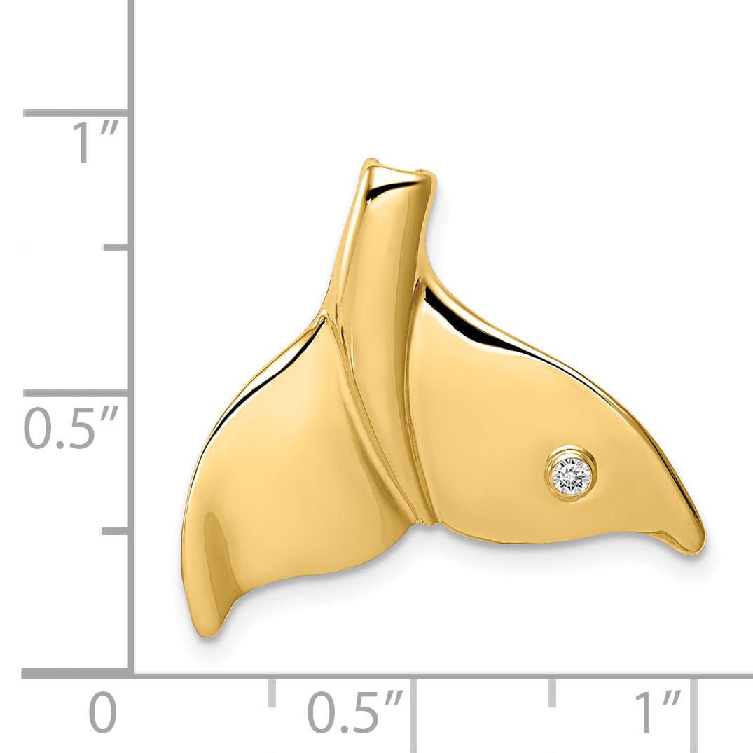 14K Yellow Gold Solid Polished Finish 0.04-CT Diamond Whale Tail Slide Pendant will not fit Omega Chain