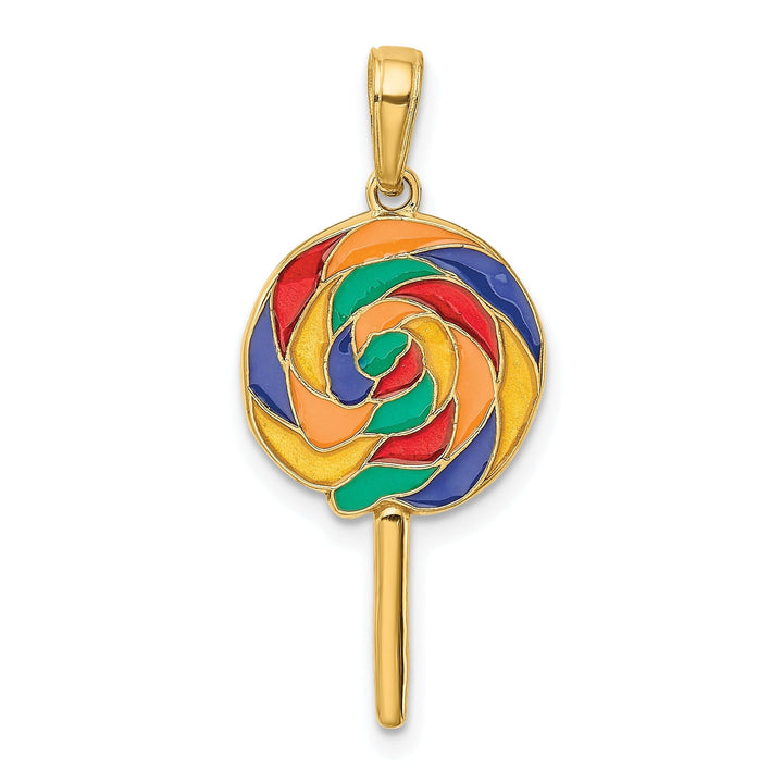 14k Yellow Gold Enameled 3-D Lollipop Pendant