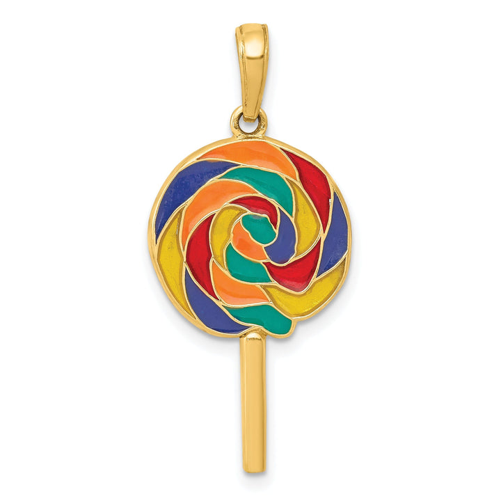 14k Yellow Gold Enameled 3-D Lollipop Pendant