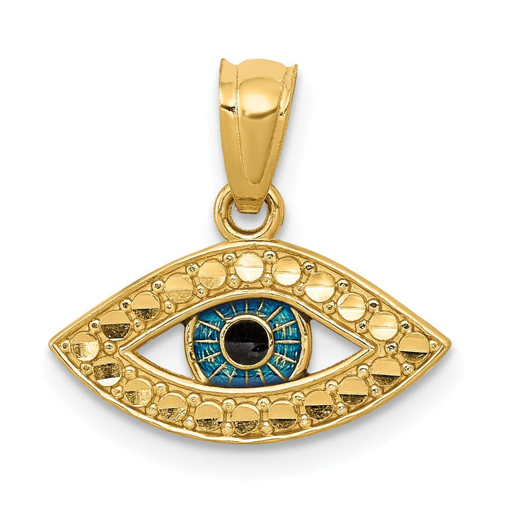 14K Yellow Gold Solid Polished D.C Blue Enameled Finish Eye Shape Pendant