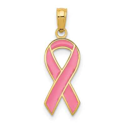 14k Yellow Gold Solid Texture Polished Pink Enameled Finish Awareness Ribbon Charm Pendant at $ 83.73 only from Jewelryshopping.com