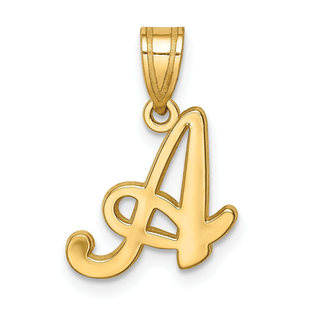 14K Yellow Gold Medium Size Script Design Letter A Initial Pendant