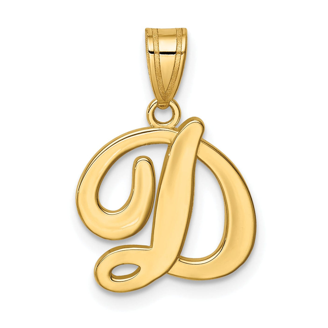 14K Yellow Gold Medium Size Script Design Letter D Initial Pendant