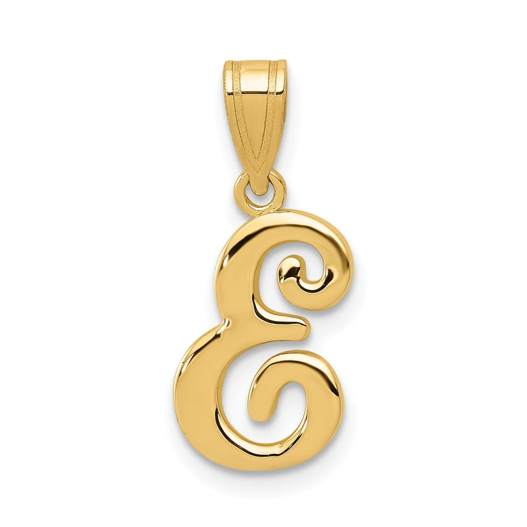 14K Yellow Gold Medium Size Script Design Letter E Initial Pendant