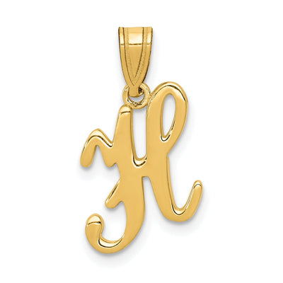 14K Yellow Gold Medium Size Script Design Letter H Initial Pendant