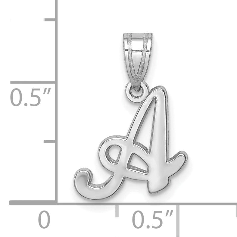 14K White Gold Medium Size Script Design Letter A Initial Charm Pendant