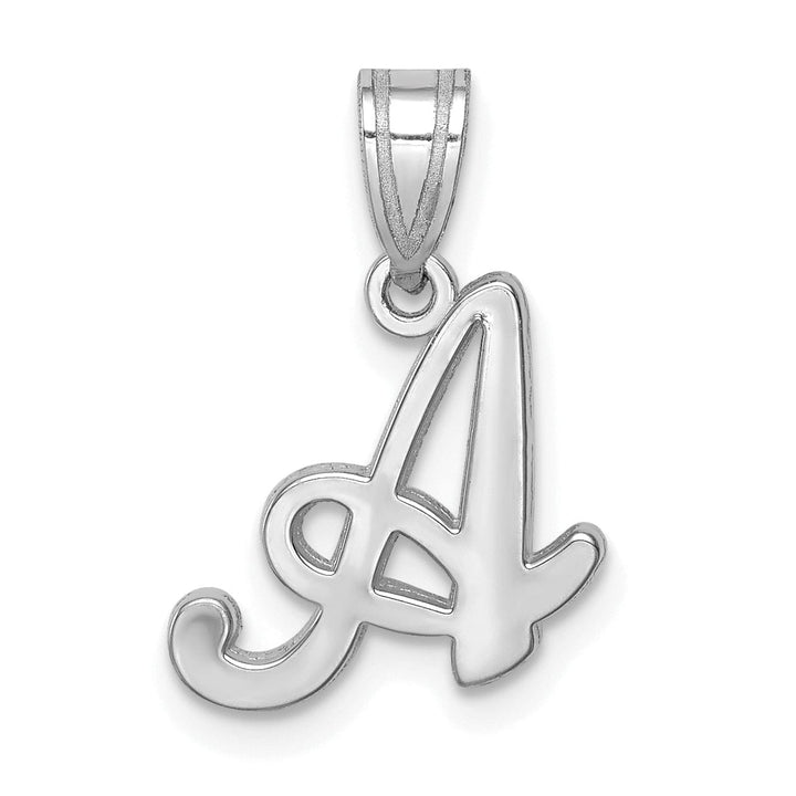 14K White Gold Medium Size Script Design Letter A Initial Charm Pendant