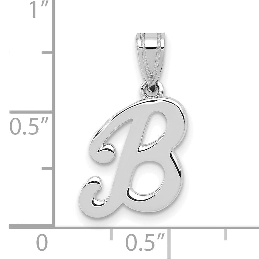 14K White Gold Medium Size Script Design Letter B Initial Charm Pendant