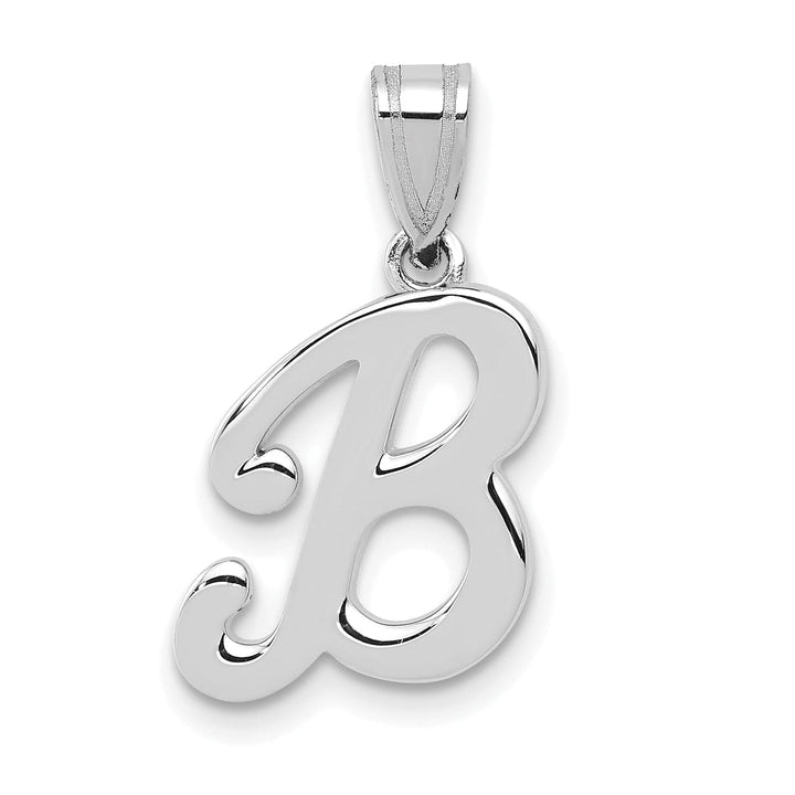 14K White Gold Medium Size Script Design Letter B Initial Charm Pendant