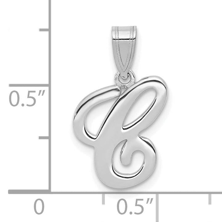 14K White Gold Medium Size Script Design Letter C Initial Charm Pendant