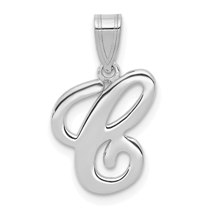 14K White Gold Medium Size Script Design Letter C Initial Charm Pendant