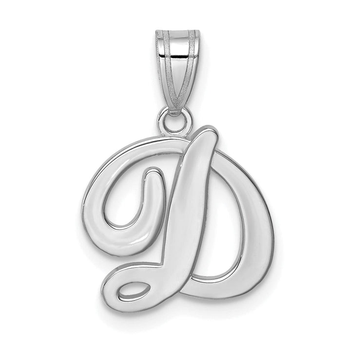 14K White Gold Medium Size Script Design Letter D Initial Charm Pendant