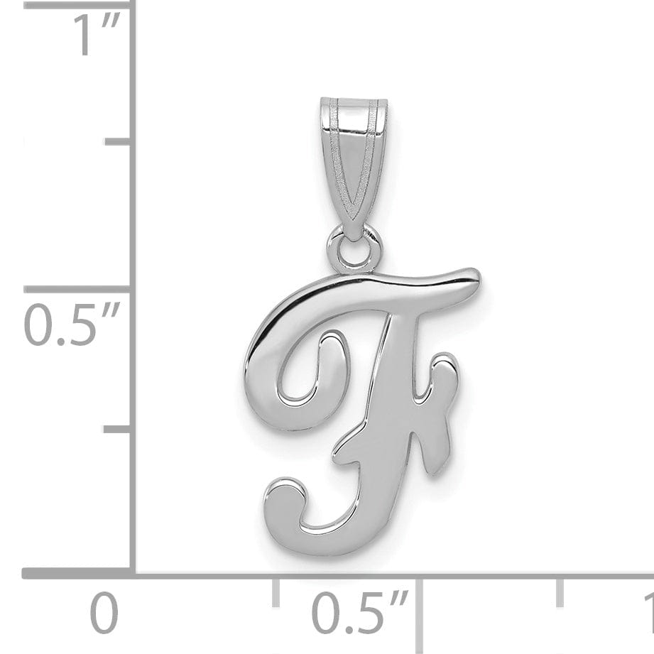 14K White Gold Medium Size Script Design Letter F Initial Charm Pendant