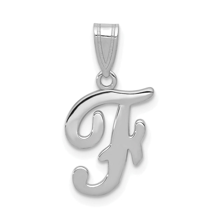 14K White Gold Medium Size Script Design Letter F Initial Charm Pendant