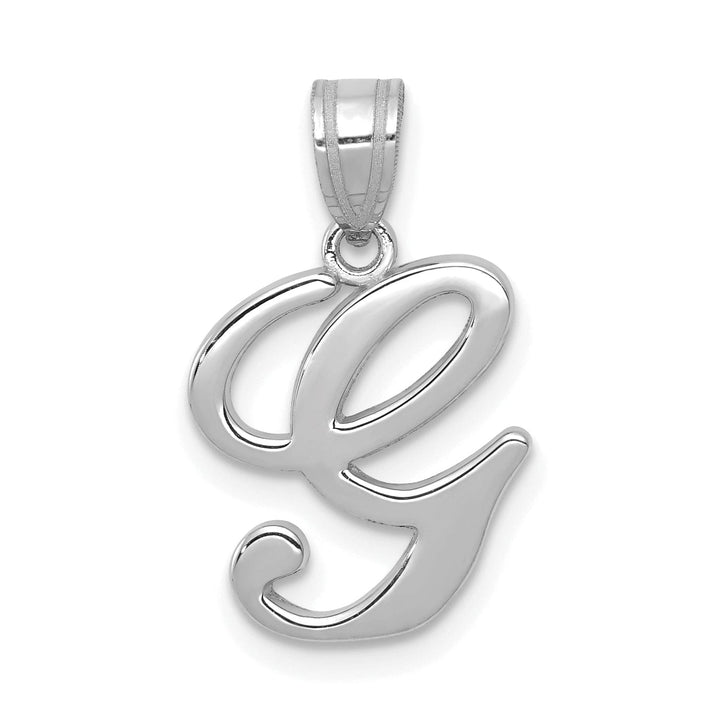 14K White Gold Medium Size Script Design Letter G Initial Charm Pendant