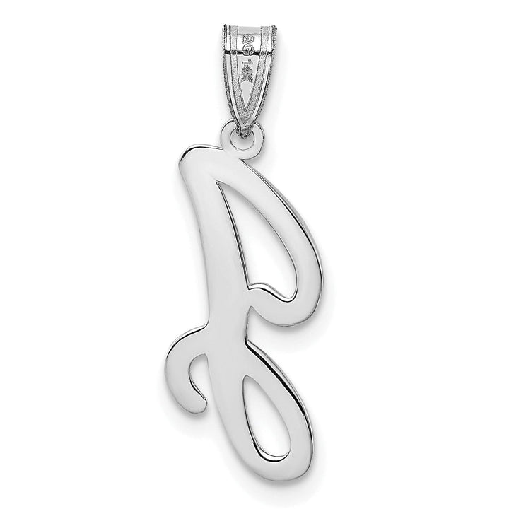 14K White Gold Medium Size Script Design Letter J Initial Charm Pendant