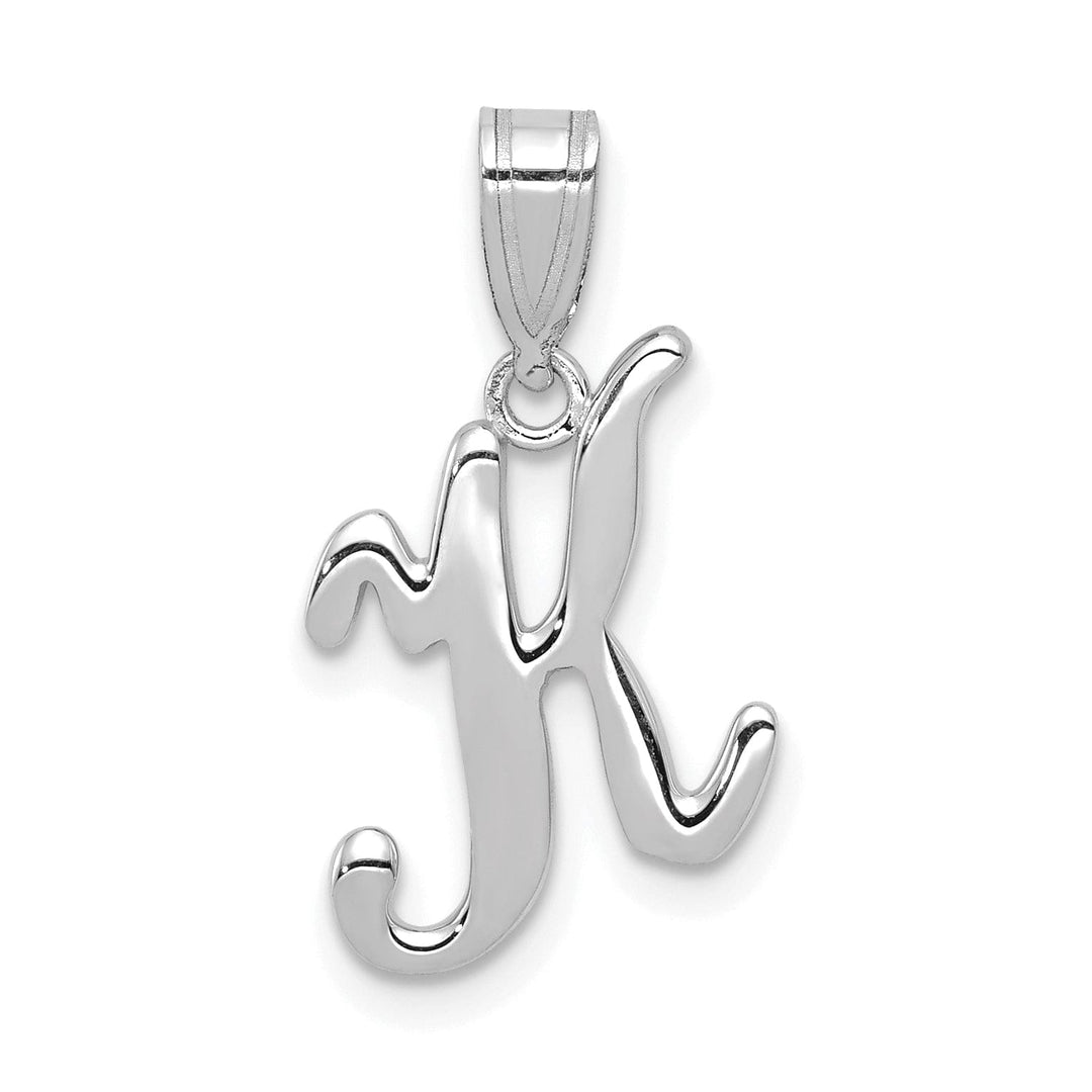 14K White Gold Medium Size Script Design Letter K Initial Charm Pendant