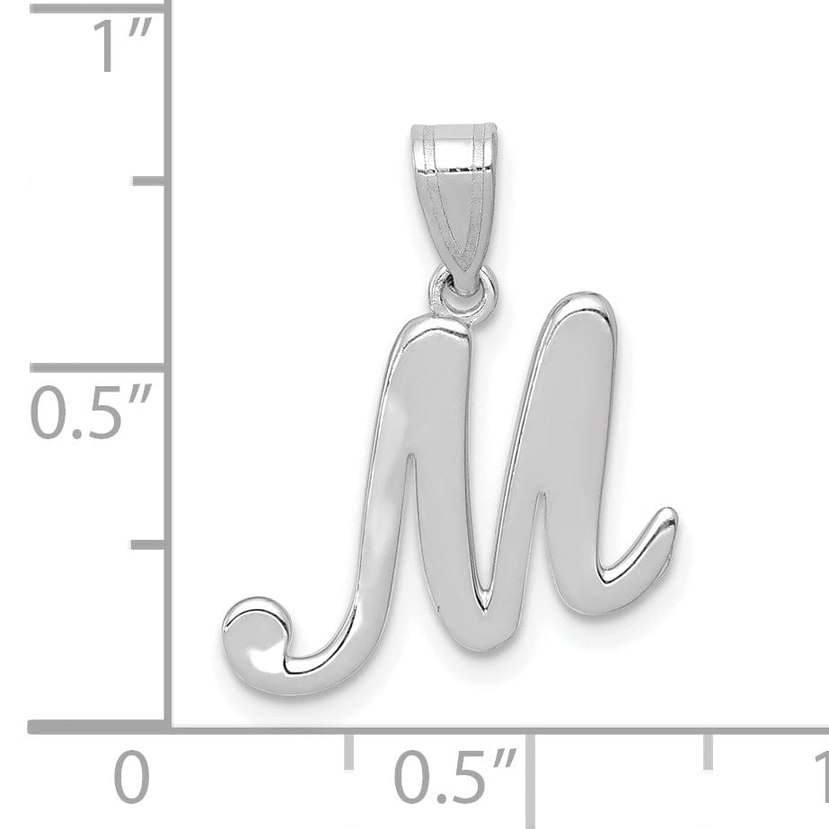 14K White Gold Medium Size Script Design Letter M Initial Charm Pendant
