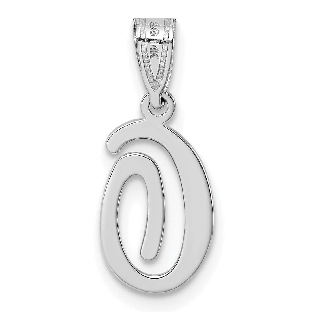14K White Gold Medium Size Script Design Letter O Initial Charm Pendant