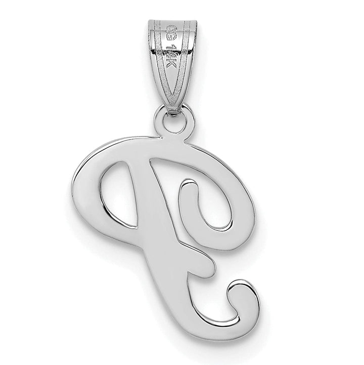 14K White Gold Medium Size Script Design Letter P Initial Charm Pendant