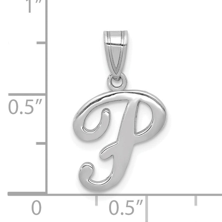 14K White Gold Medium Size Script Design Letter P Initial Charm Pendant