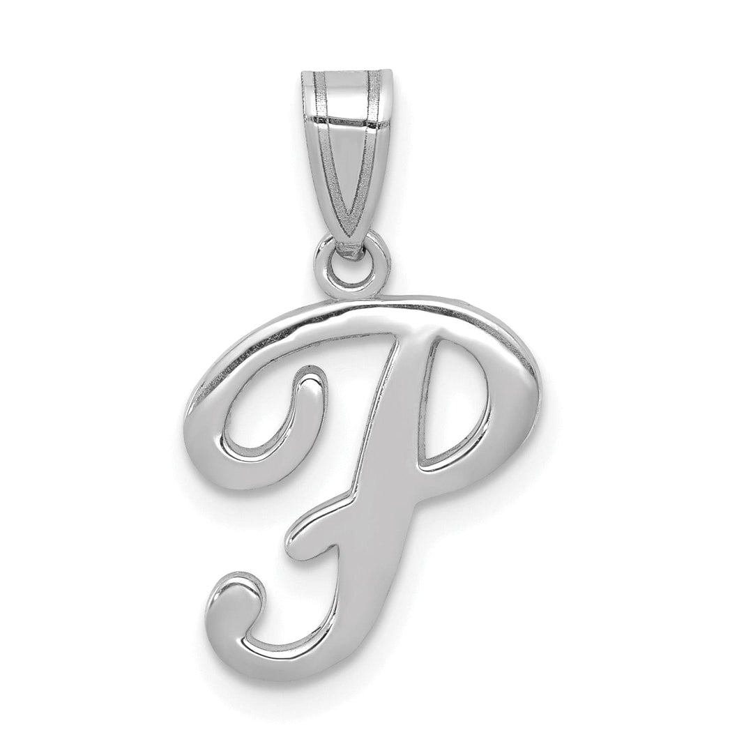 14K White Gold Medium Size Script Design Letter P Initial Charm Pendant